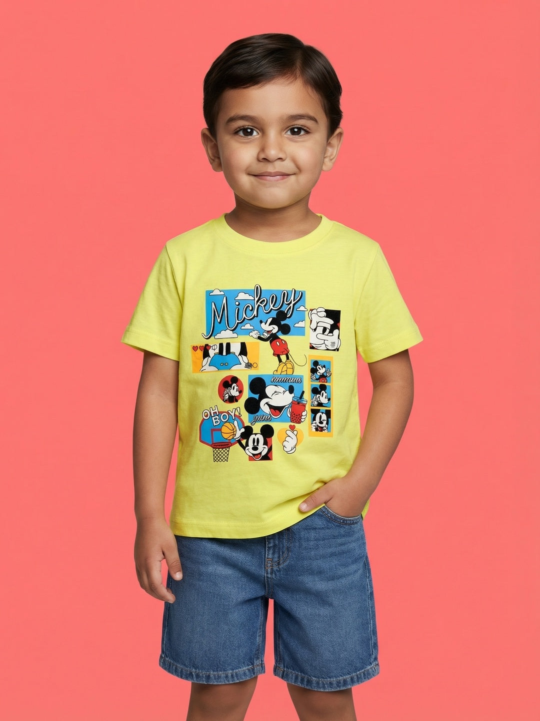 Nautinati Boys' 100% Cotton Crew Neck Disney Mickey Mouse Pop Art Placement Print T-shirt