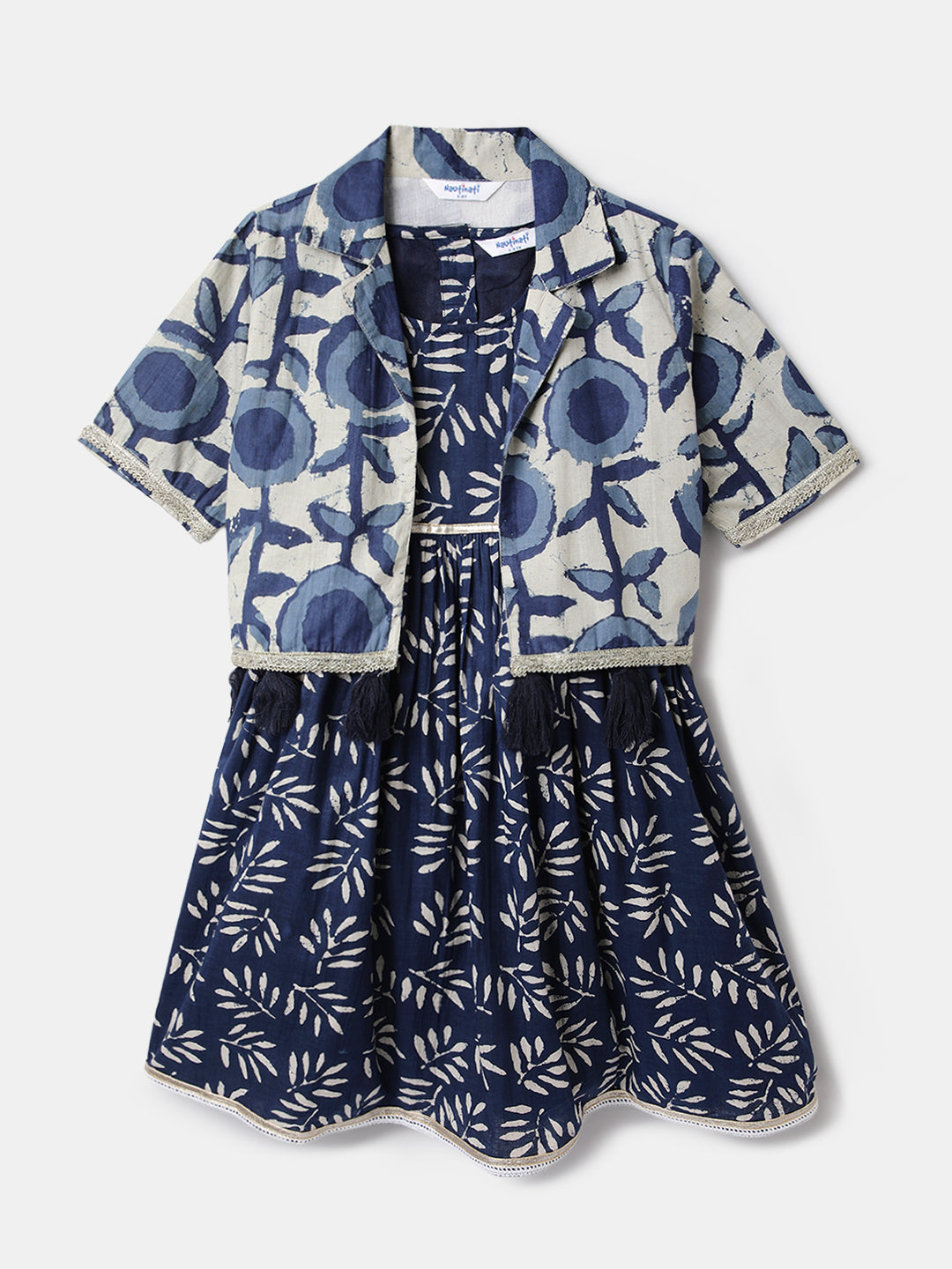Nautinati Girls' Cotton Festive Printed Dress with Jacket | Age 2 - 10 Years
