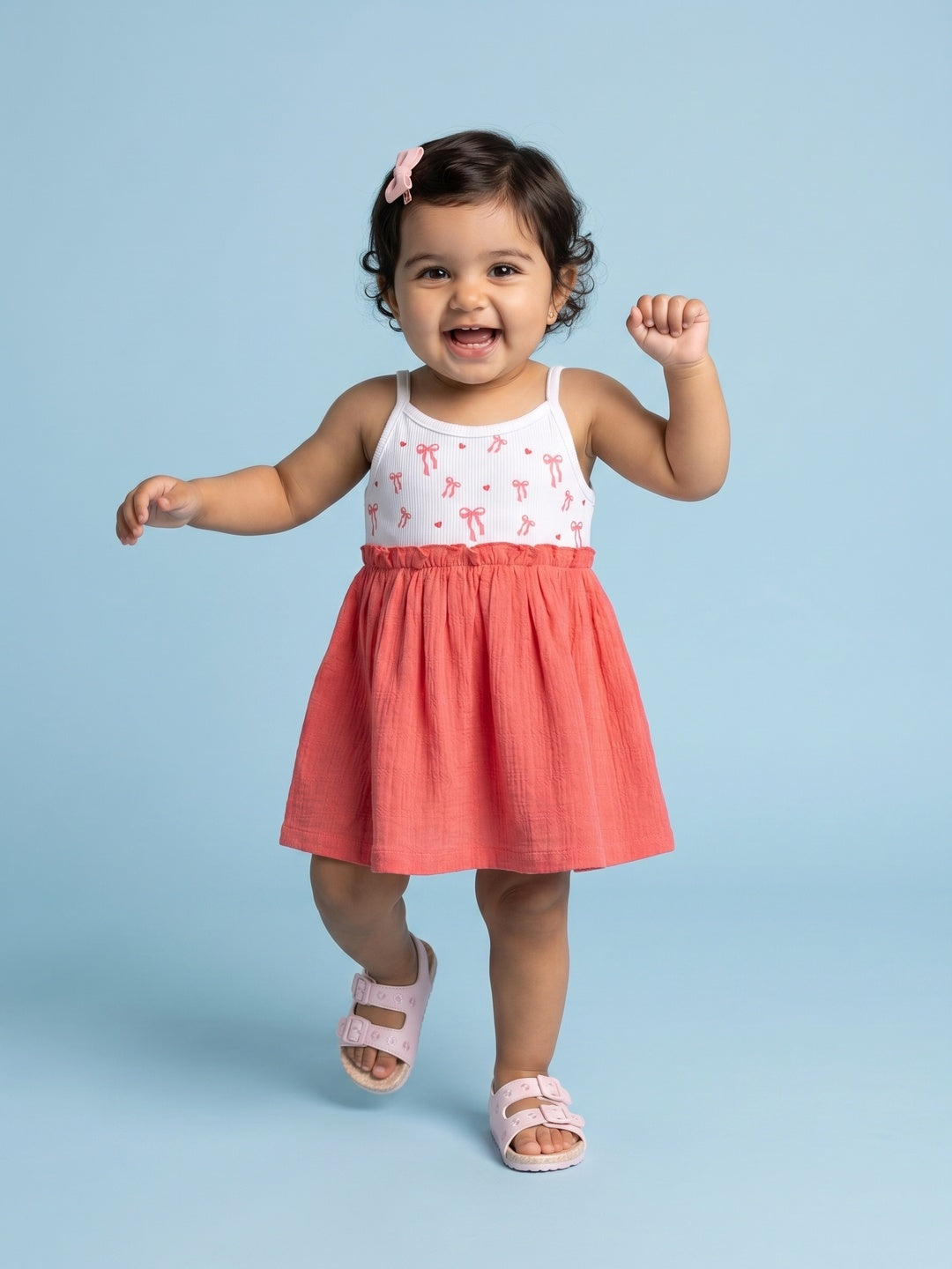 Nautinati Girls' Drop Needle Interlock Cotton Bow Printed Fit & Flare Dress