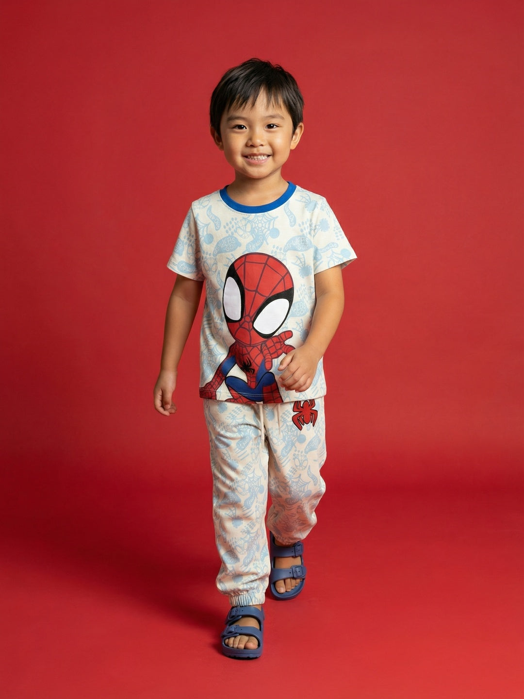 Nautinati Boys' Marvel Spiderman 100% cotton Printed  T-shirt with Joggers Night Suit