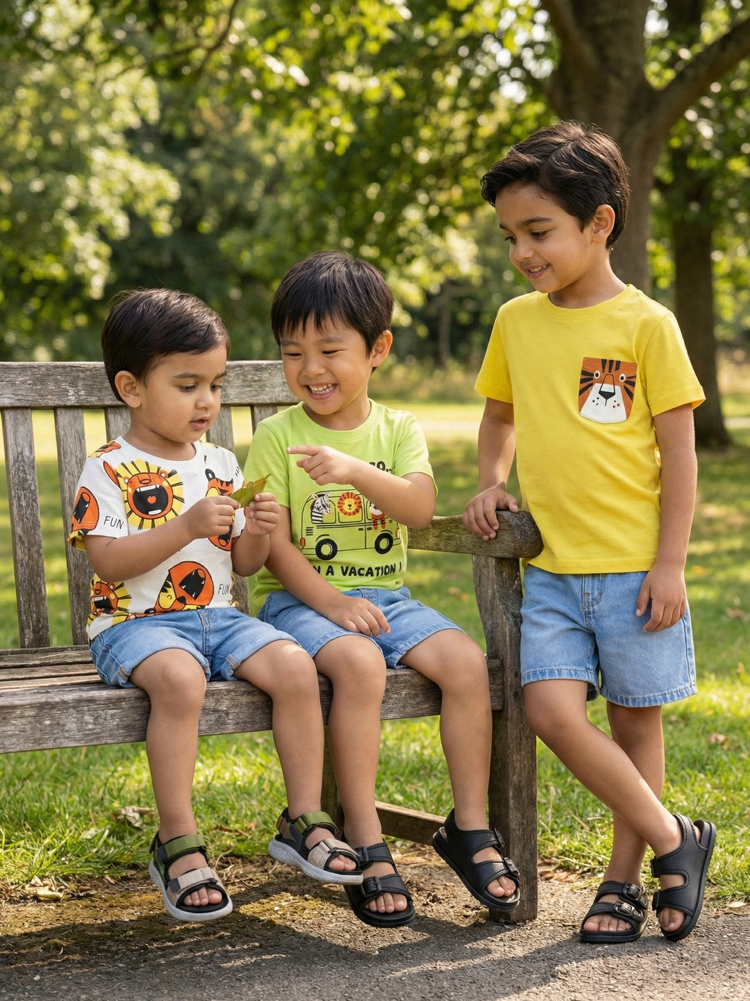 Nautinati Boys' Cotton All-over Animal Printed T-shirt Pack of 3