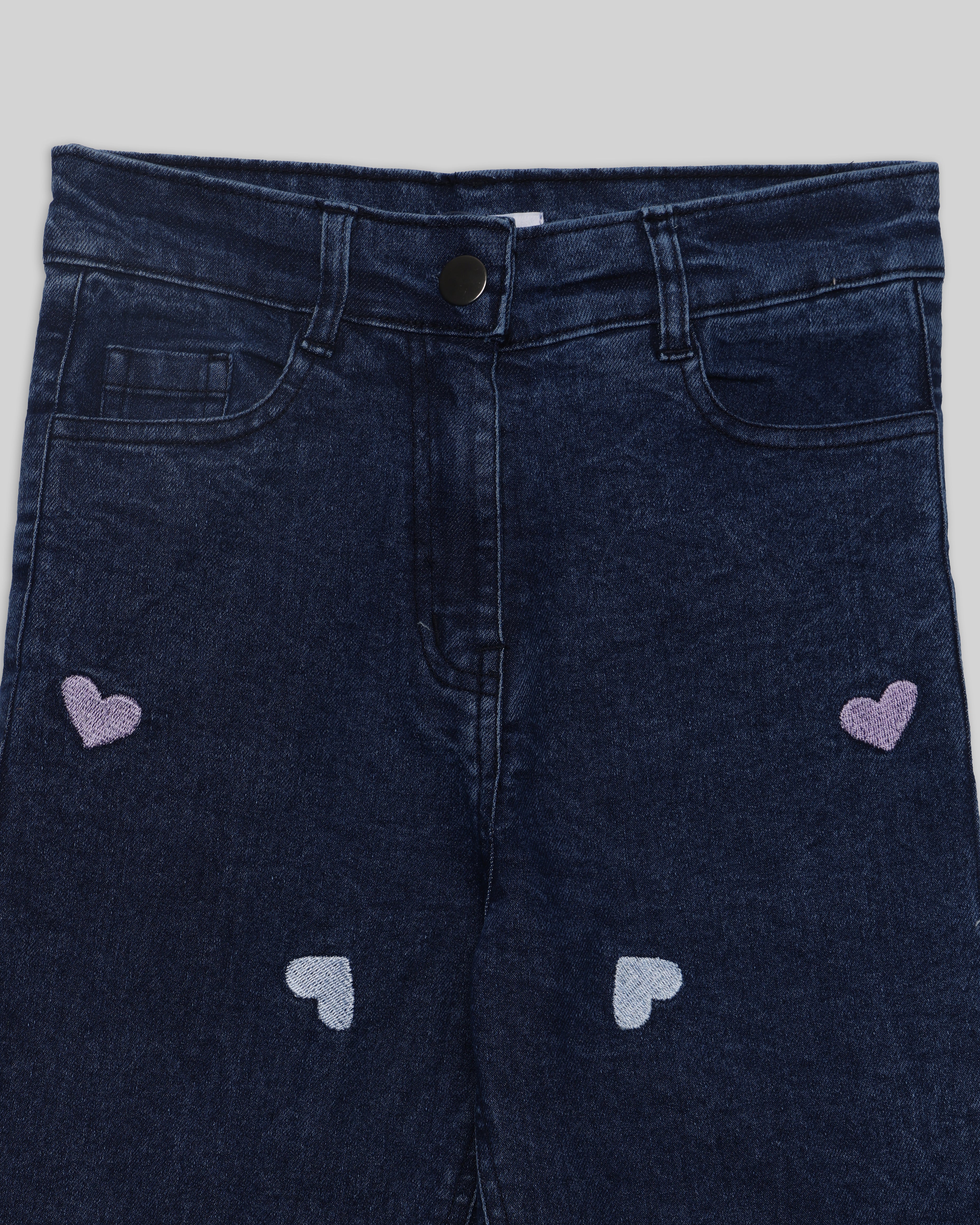 Nautinati Blue Jeans with Heart Embroidery for Girls