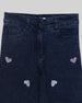 Nautinati Girls' 100% Cotton Regular Fit Distressed Jeans with Multicolour All-over Heart Embroidery