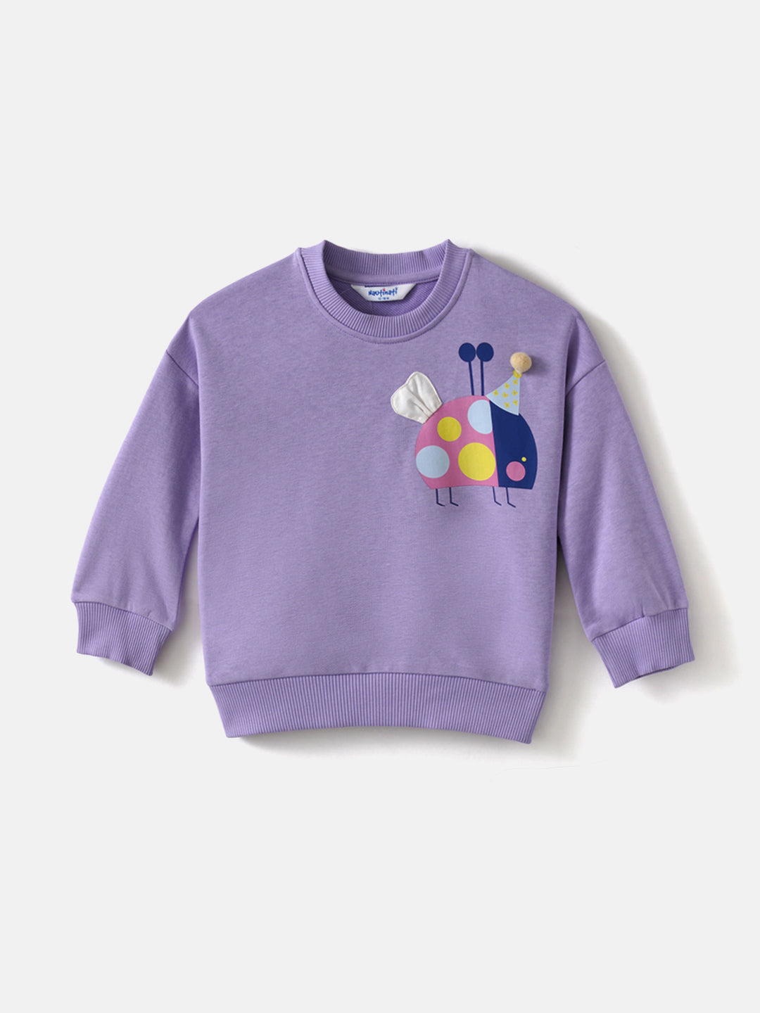 Nautinati Girls' Ladybird Print Full Sleeves Fleece Sweatshirt in Lavender