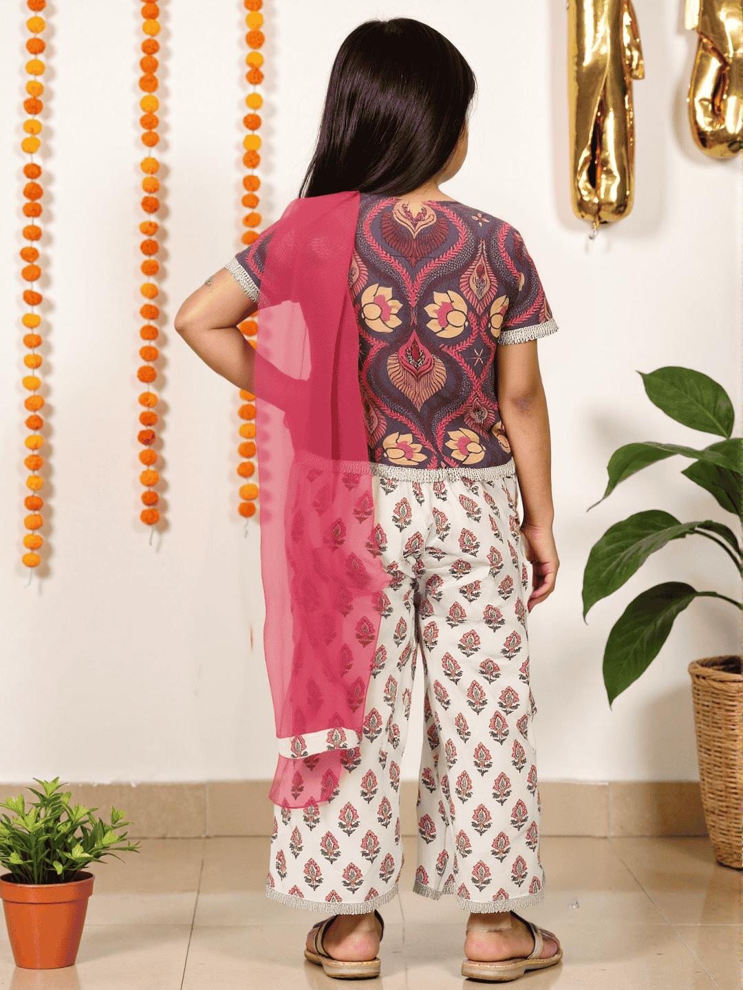 Nautinati Red & White Festive Ethnic Set for Girls – Cotton Comfort & Style