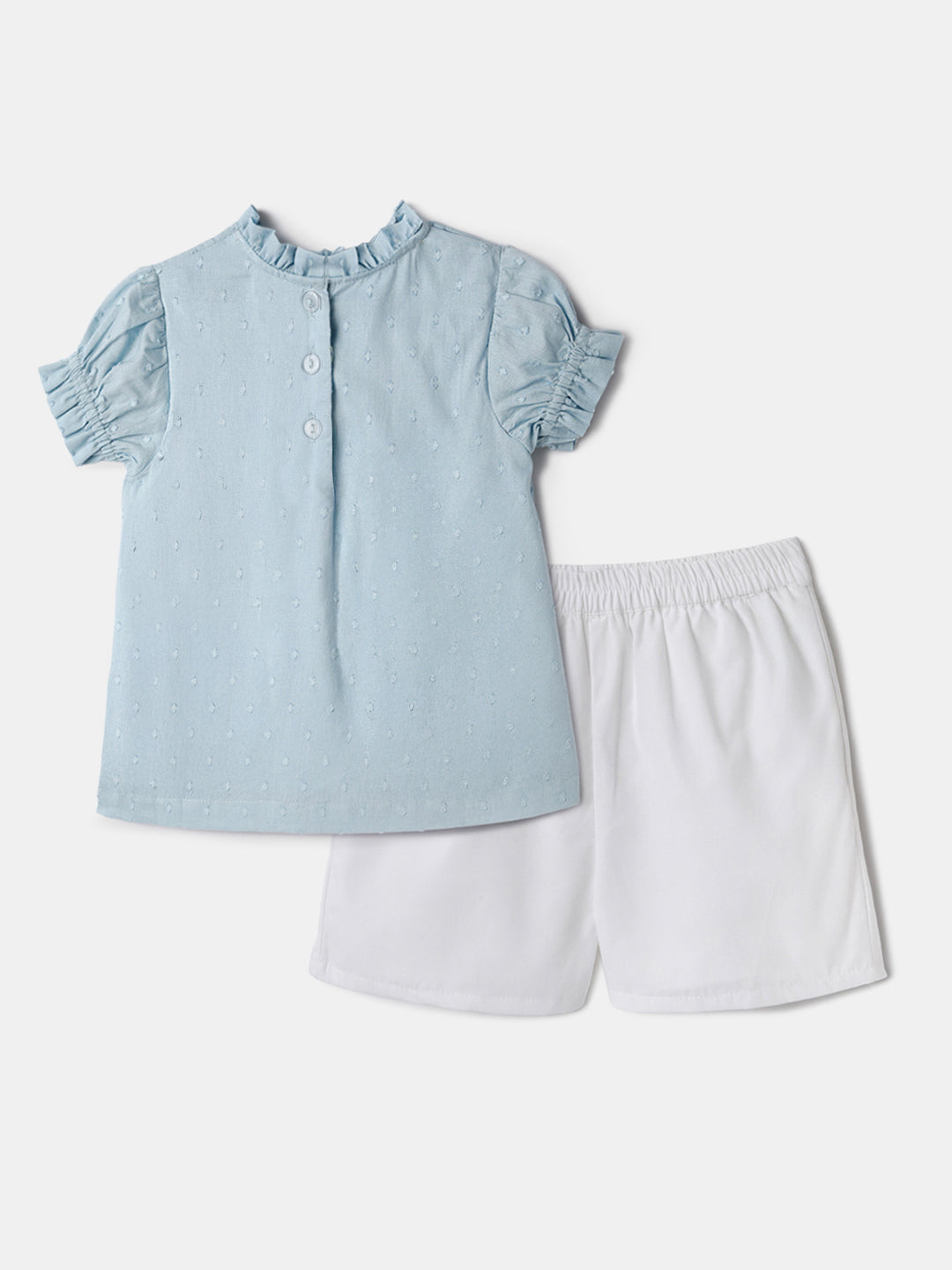 Nautinati Embroidered Blue Top and White Shorts Set for Girls