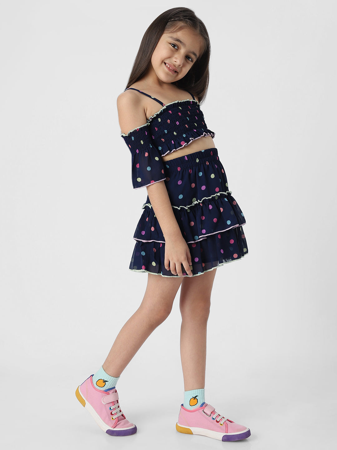 Nauti Nati Girls Navy Printed Top with Skirt