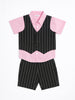 Nautinati Pink And Black Cotton Shirt With Striped Bottom & Waistcoat 3-Piece Set For Boys