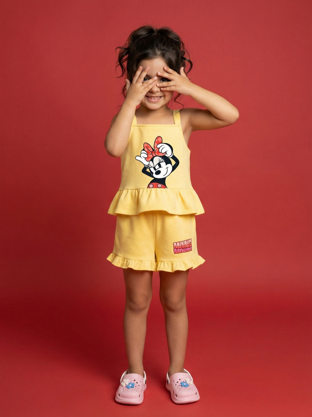 Nautinati Girls' 100% Cotton Disney Minnie Mouse  Print Jumpsuit with Ruffle Details