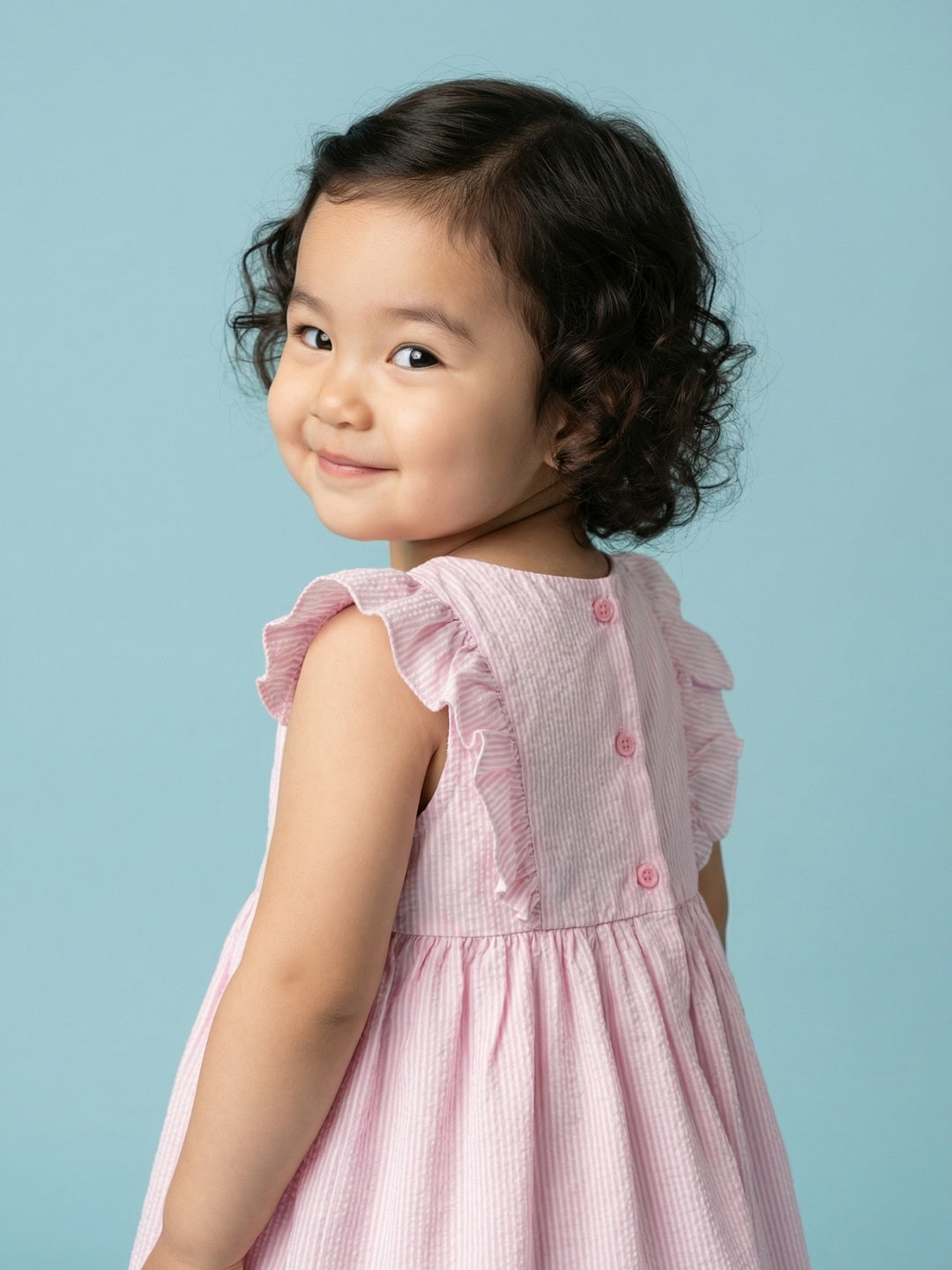 Nautinati Girls' 100% Cotton All-over Striped & Floral Embroidered Ruffled Fit and Flare Dress with Tassels