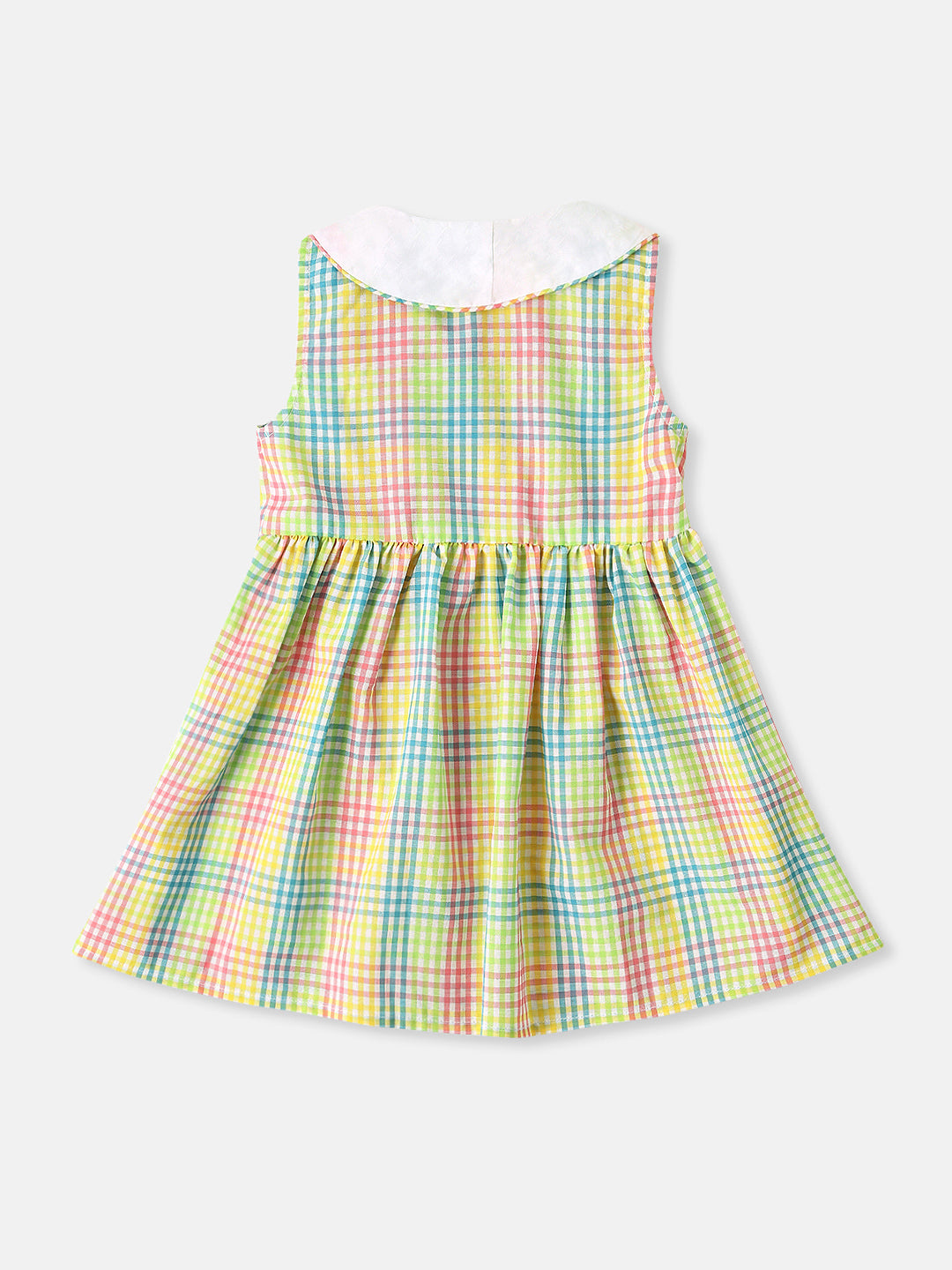 Nautinati Girlsâ€™ Cotton Peter Pan Collar Gingham Checked Dress