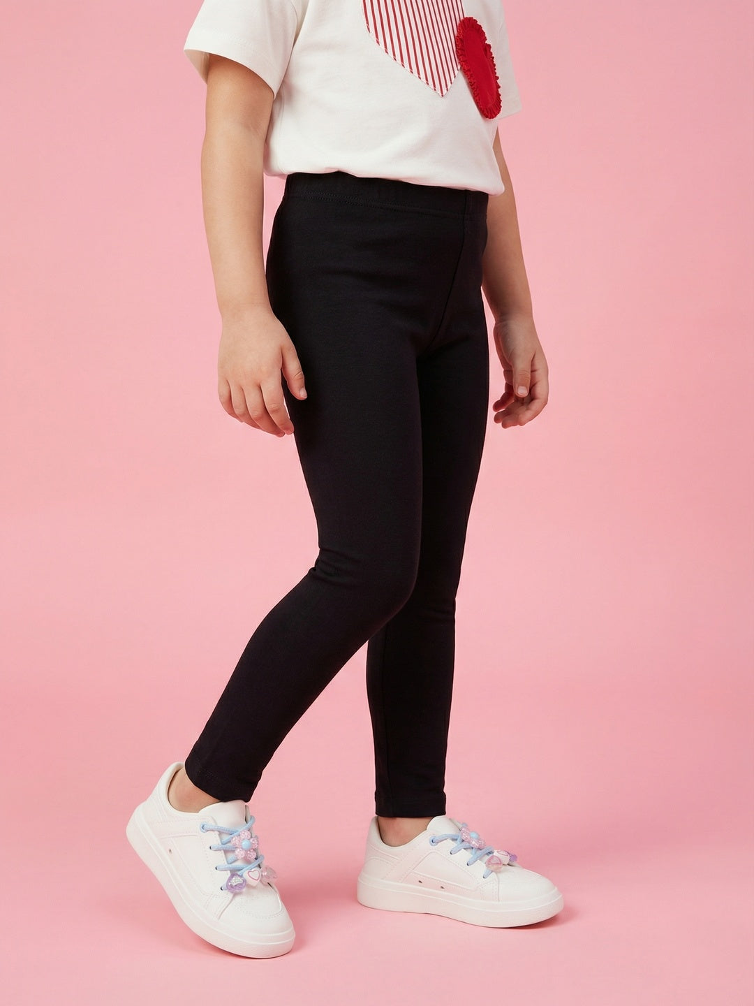 Nautinati Girls' 100% Cotton Pack of 2 Regular Fit Solid Essentials Leggings