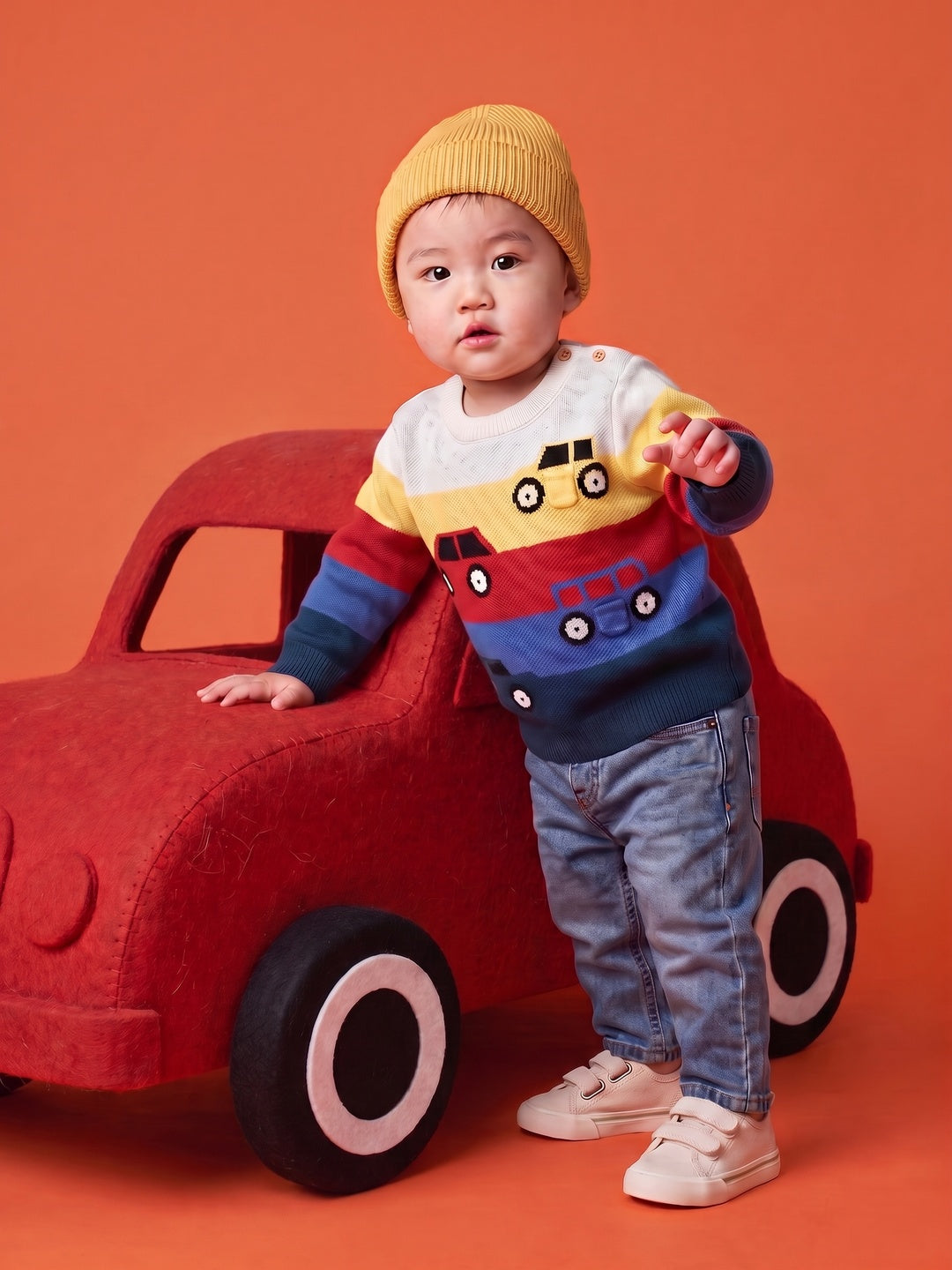 Nautinati Baby Boys Car Knit Sweater with Appliques and Button Closure