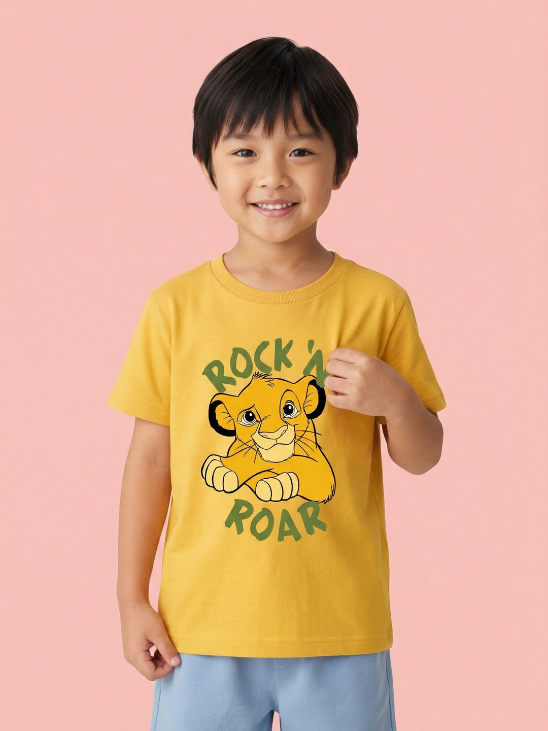 Nautinati Boys' 100% Cotton Crew Neck Disney Lion King Rock & Roar Placement Print T-shirt