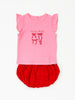Nautinati Pink Printed Top And Red Balloon Skirt For Girls