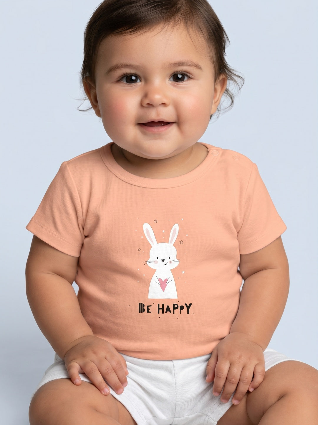 Nautinati Girls' Cotton Bunny Printed Top and Shorts Co-ord Set with Snap Buttons