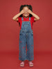 Nautinati Girls Bow Printed Regular Fit Denim Dungaree Set