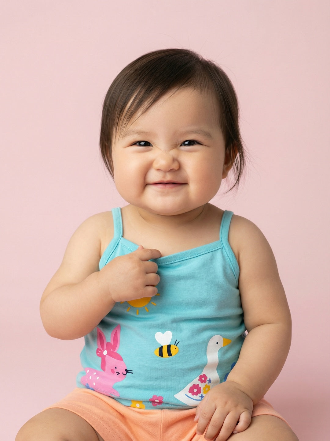 Nautinati Baby Girls Animal & Nature Printed Regular Fit Round Neck T-shirt and Shorts Clothing Set