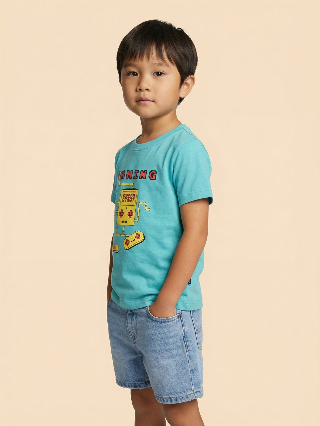 Nautinati Boys' 100% Cotton Pack of 2 Gaming Print  Crew Neck T-shirts