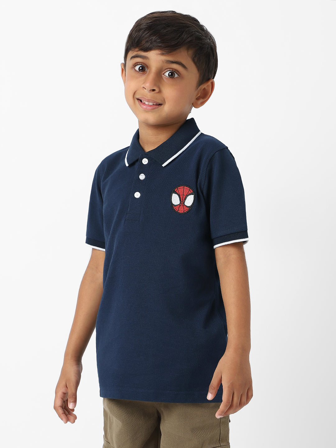 Nautinati Boysâ€™ Cotton Spiderman Embroidered Badge Polo T-shirt