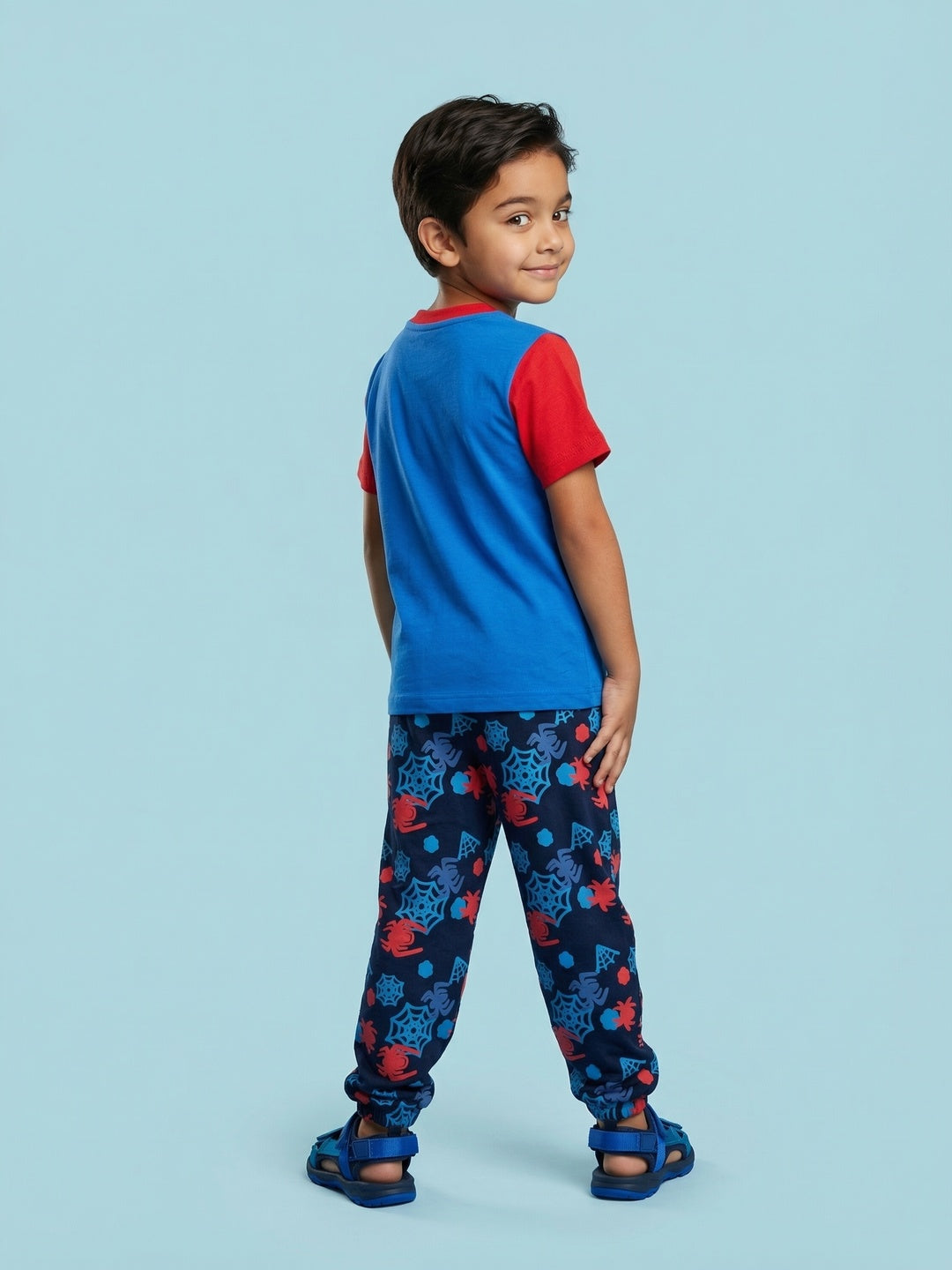Nautinati Boys' 100% Cotton Marvel Spiderman Printed T-shirt with Joggers nightsuit set