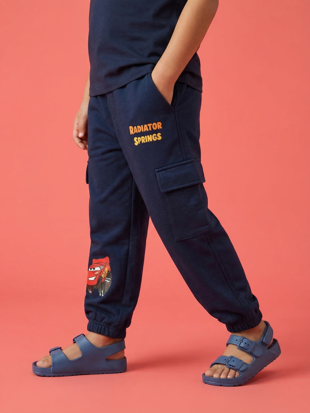 Nautinati Boys' 100% Cotton Disney Cars Placement Print Cargo Joggers