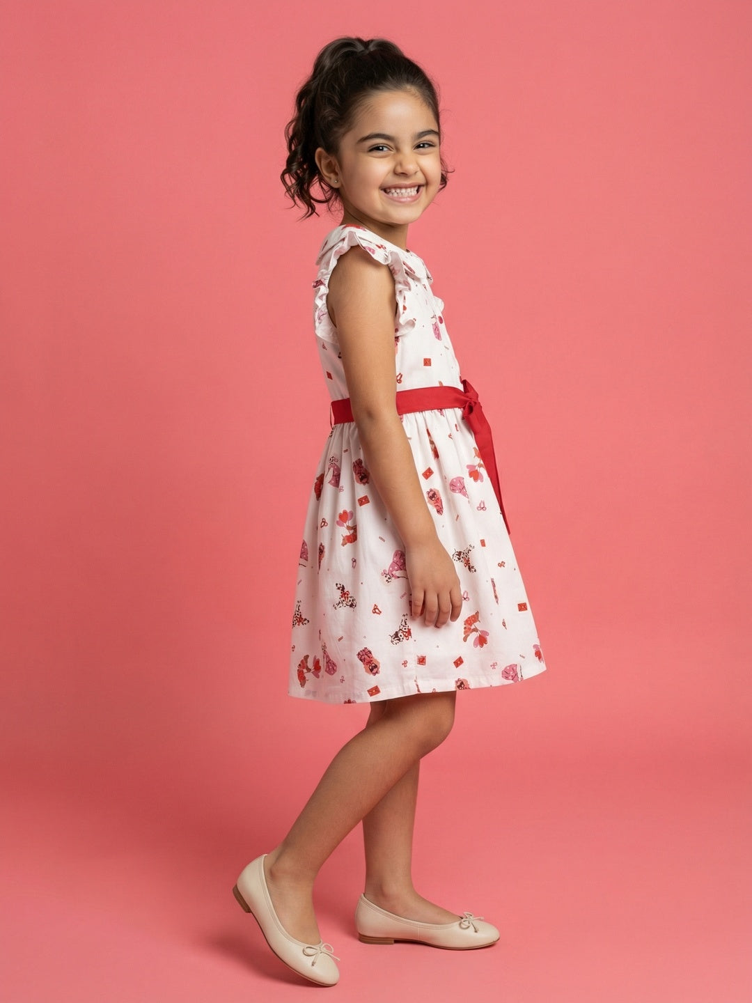 Nautinati Girls' 100% Cotton Valentine's Day Theme Pet Dogs All-over Print Shirt Dress with Peter Pan Collar