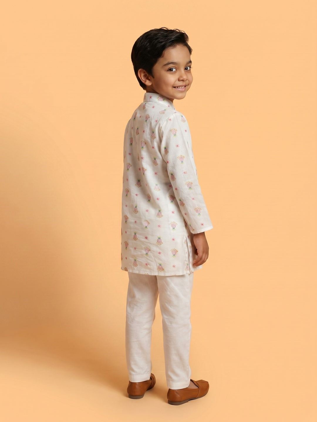 Boys' 100% Cotton Festive Resort Style Pastel Tropical Print Kurta & Pyjama Set