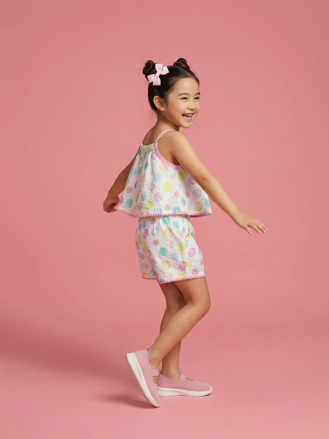 Nautinati Girls 100% Cotton Strappy All-over Polka Dot Print jumpsuit