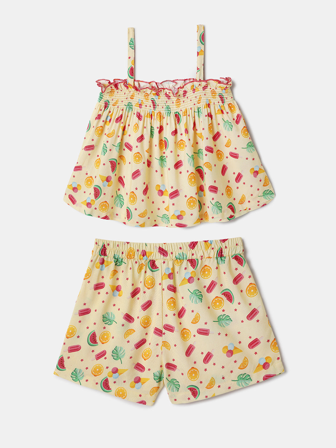 Nautinati Yellow Printed Top and Shorts Set for Girls