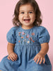 Nautinati Girls' Denim Floral, Dragonfly Embroidery Fit & Flare Dress