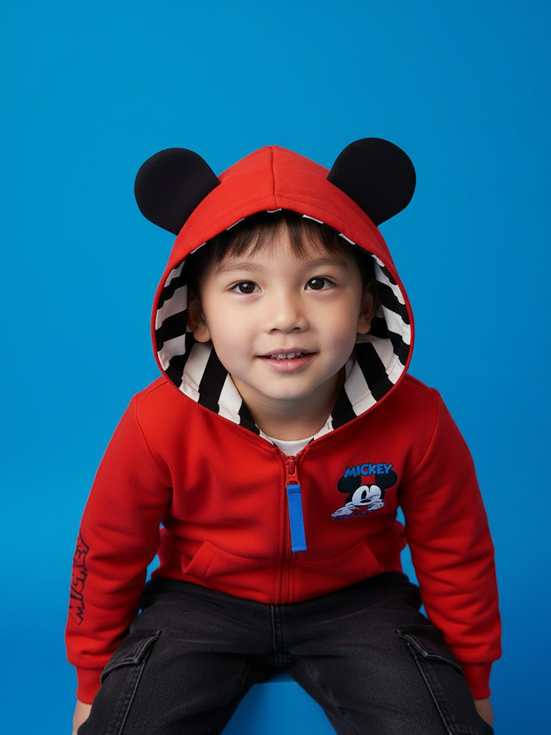 Nautinati Red Mickey Mouse Print Hooded Sweatshirt for Boys