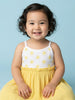 Nautinati Girls' Premium Double Cloth All-over Sun Print Fit & Flare Dress with Gathered Detail