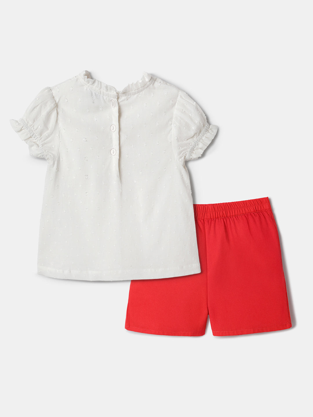 Nautinati Embroidered White Top and Red Shorts Set for Girls