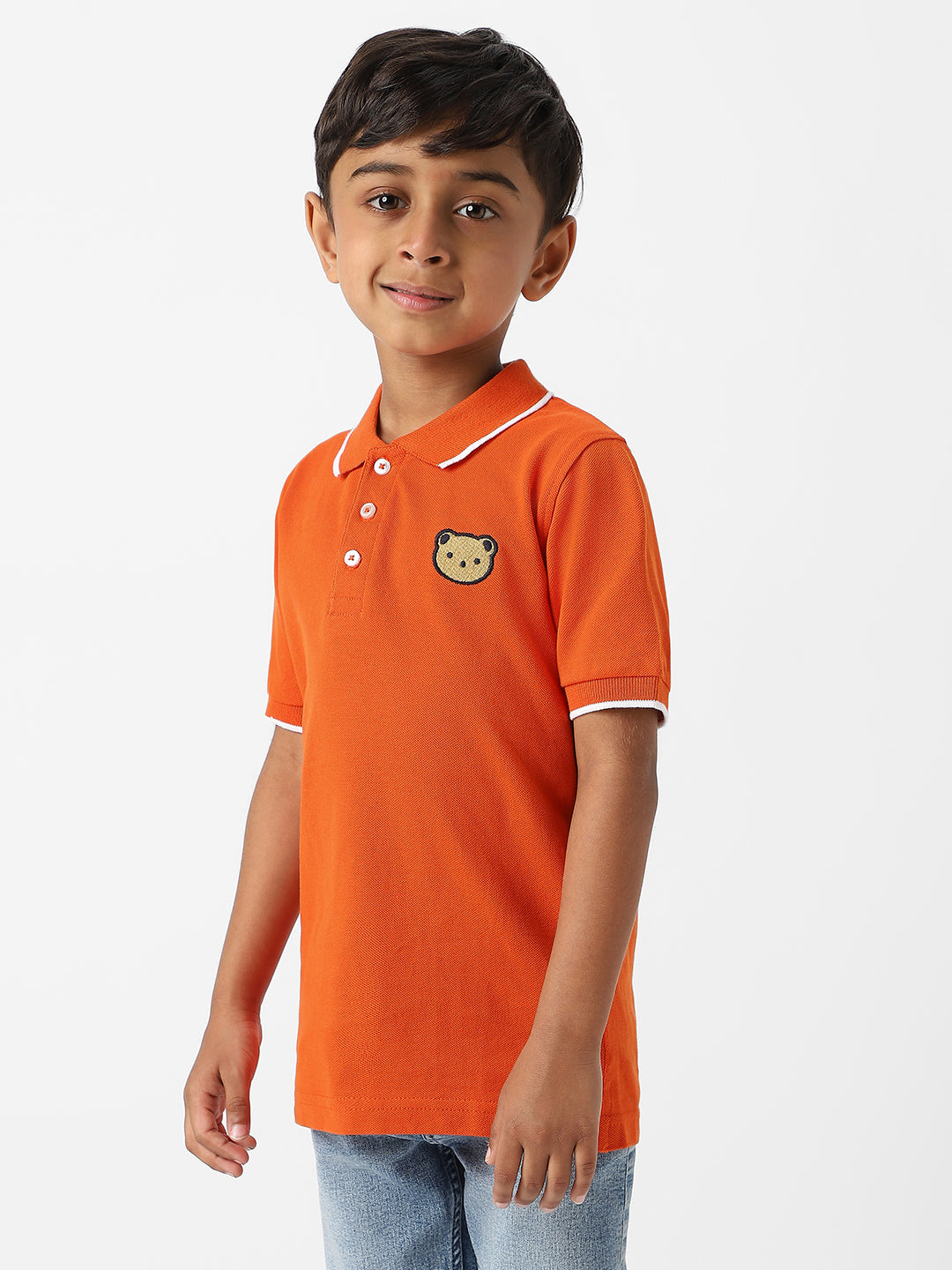 Nautinati Boysâ€™ Cotton Bear Embroidered Badge Polo T-shirt