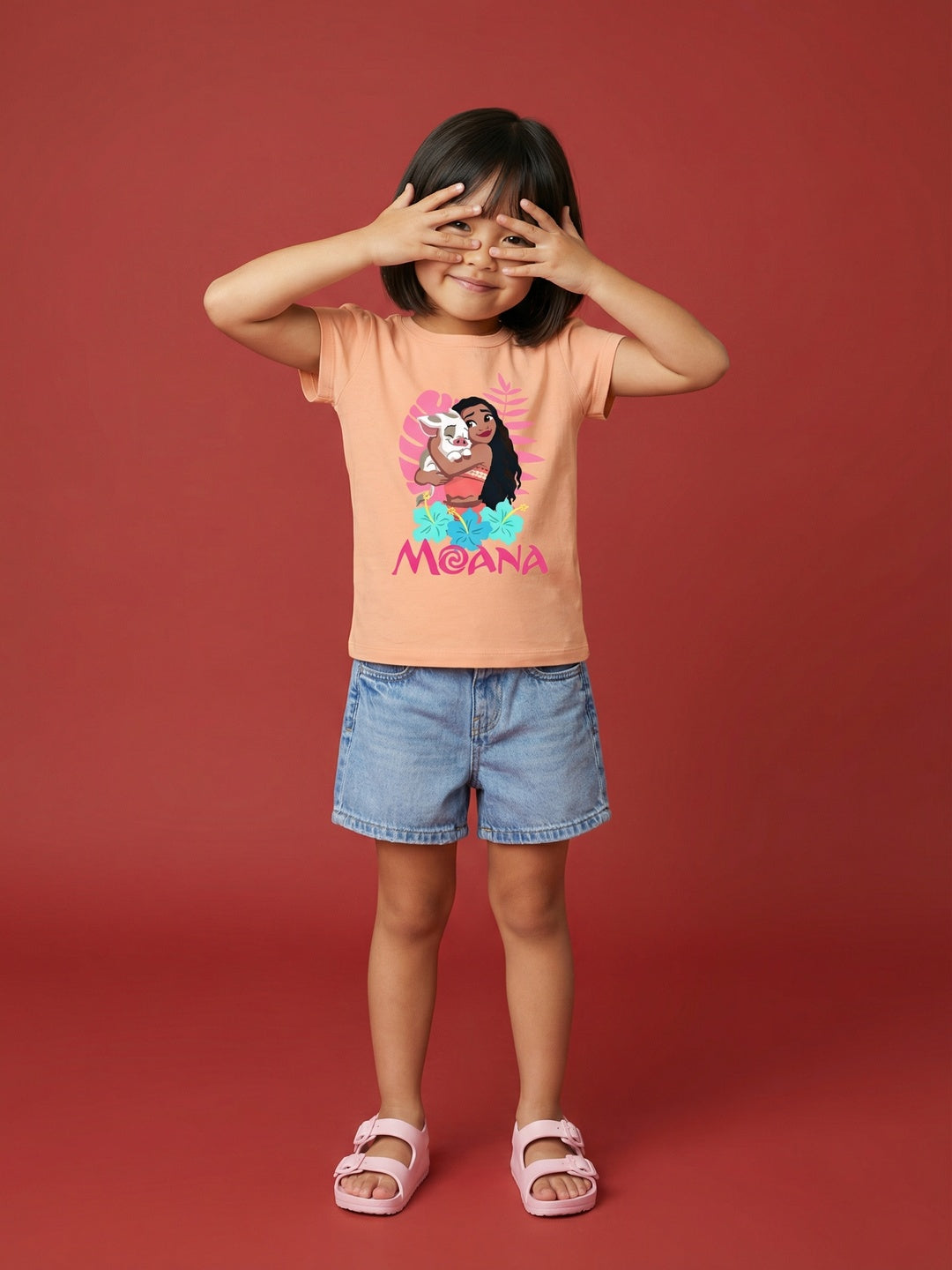 Nautinati Girls' 100% Cotton Crew Neck Disney Moana Placement Print T-shirt