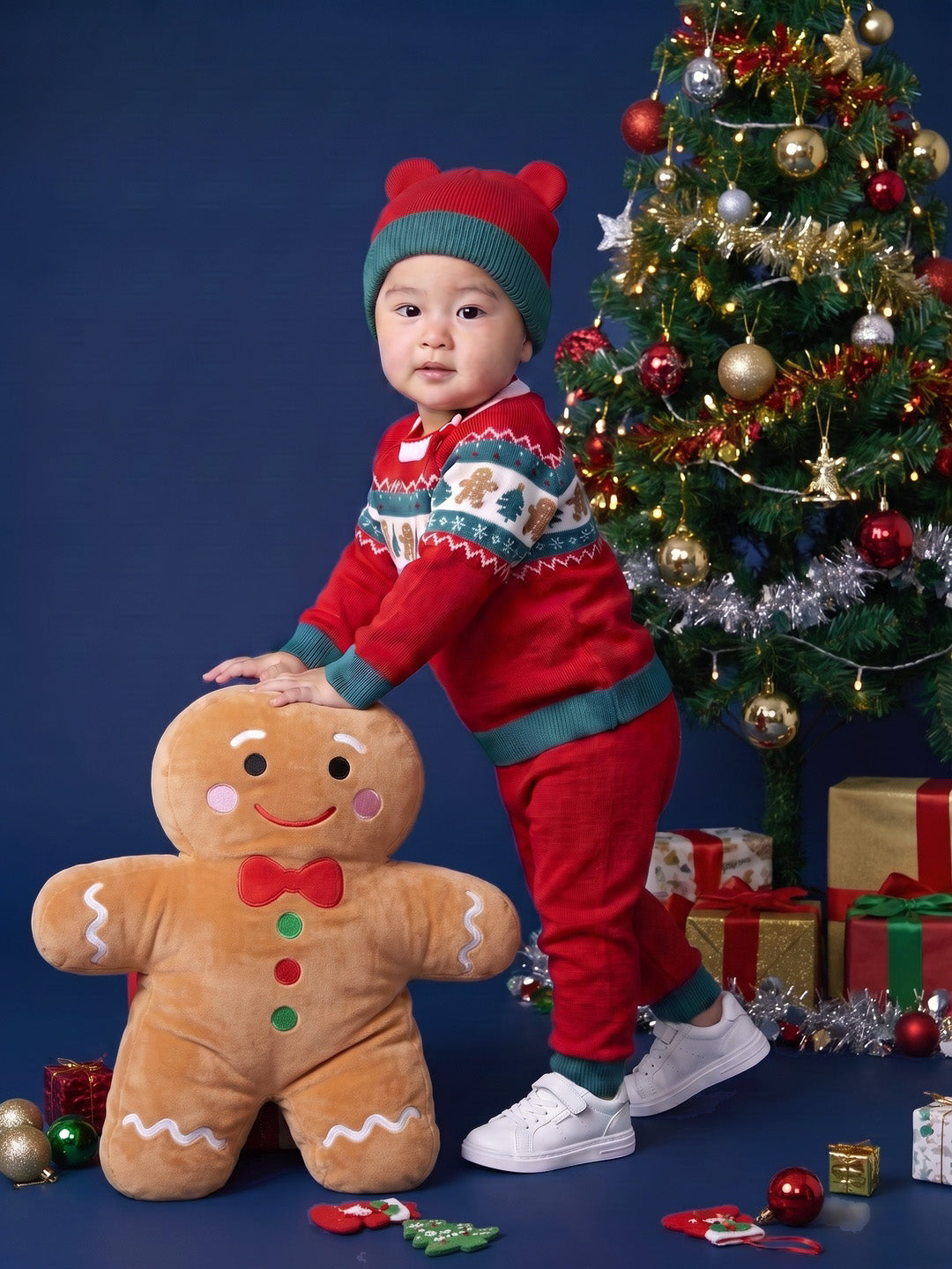 Nautinati Baby Boys Christmas Winter Set with Sweater Joggers and Matching Cap