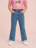 Nautinati  Girls' 100% Cotton Stretchable Bootcut Mid-blue Wash Essentials Jeans