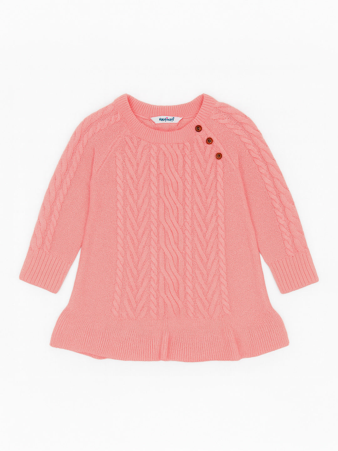 Nautinati Baby Pink Knit Sweater Dress for Girls