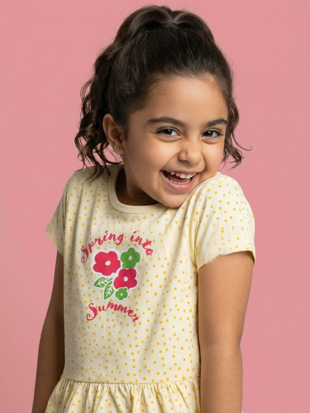 Nautinati Girls' 100% Cotton Off-white Polka All-over Print & Floral Graphic Peplum Top