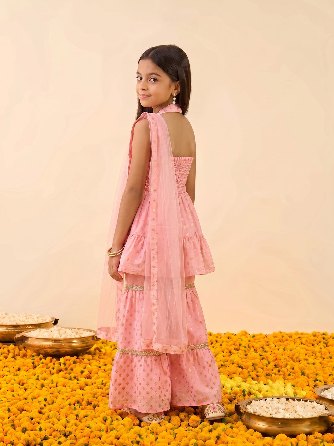 Nautinati Girls Foil Print Kurta and Sharara Set, 2-10Y