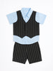 Nautinati Blue And Black Cotton Shirt With Striped Bottom & Waistcoat 3-Piece Set For Boys