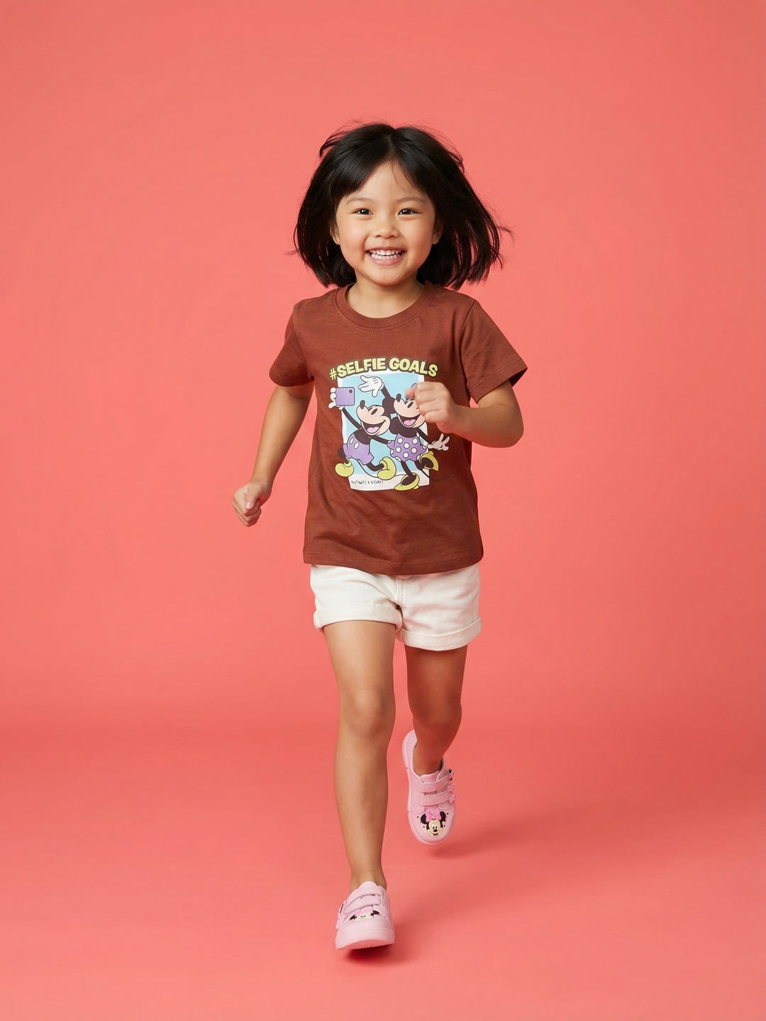 Nautinati Girls' 100% Cotton Crew Neck Disney Minnie Mouse & Mickey Mouse Print T-shirt