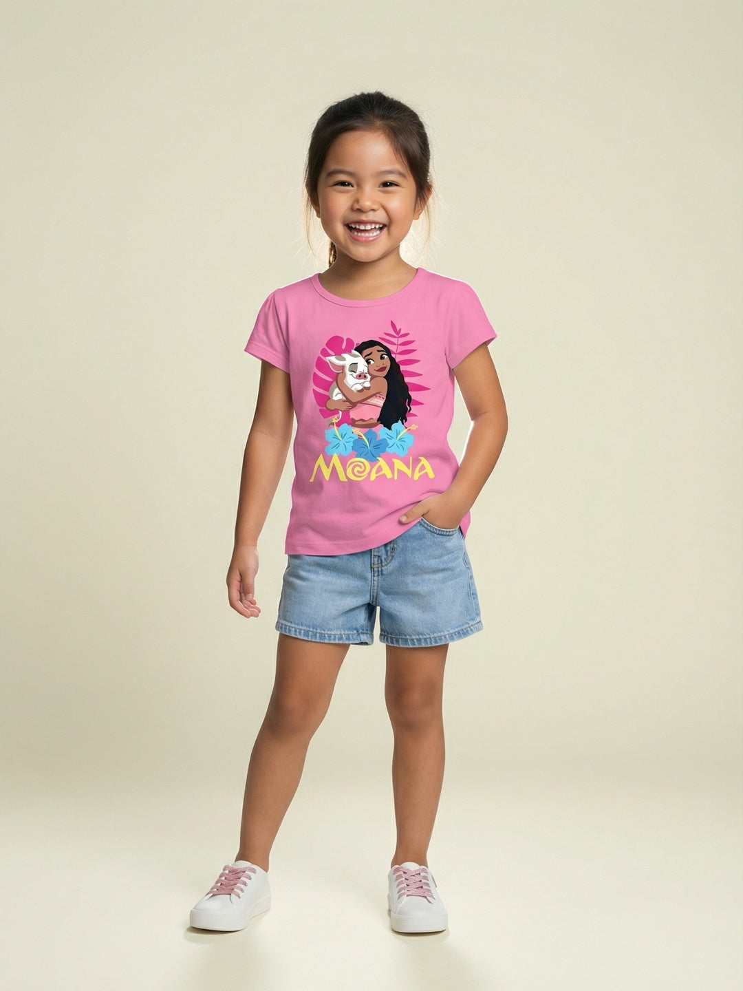 Nautinati Girls' 100% Cotton Crew Neck Disney Moana Placement Print T-shirt