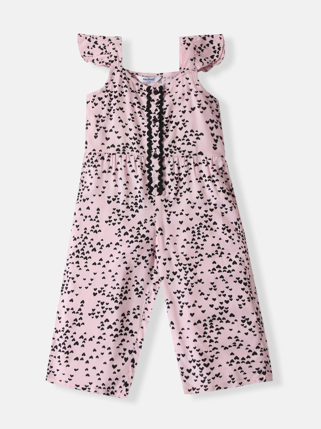 Nautinati Girls Cotton Heart Printed Printed Jumpsuit with Sling Bag