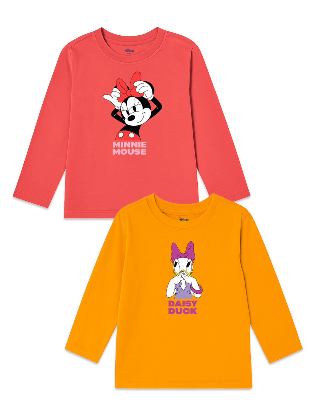 Nautinati Pack of 2 Disney Print Pink and Orange T-shirts for Girls