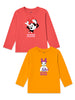 Nautinati Pack of 2 Disney Print Pink and Orange T-shirts for Girls