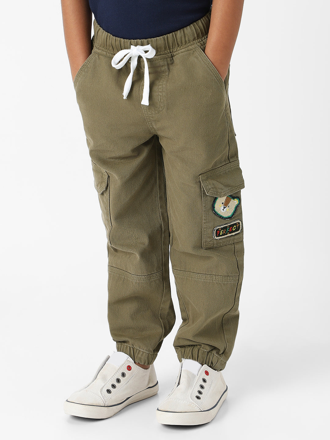 Nautinati Boys' Bear Patch Denim Cargo Style Joggers