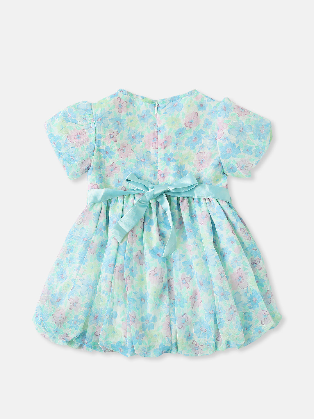 Nautinati Girls Pastel Floral Frock With Balloon Hemline