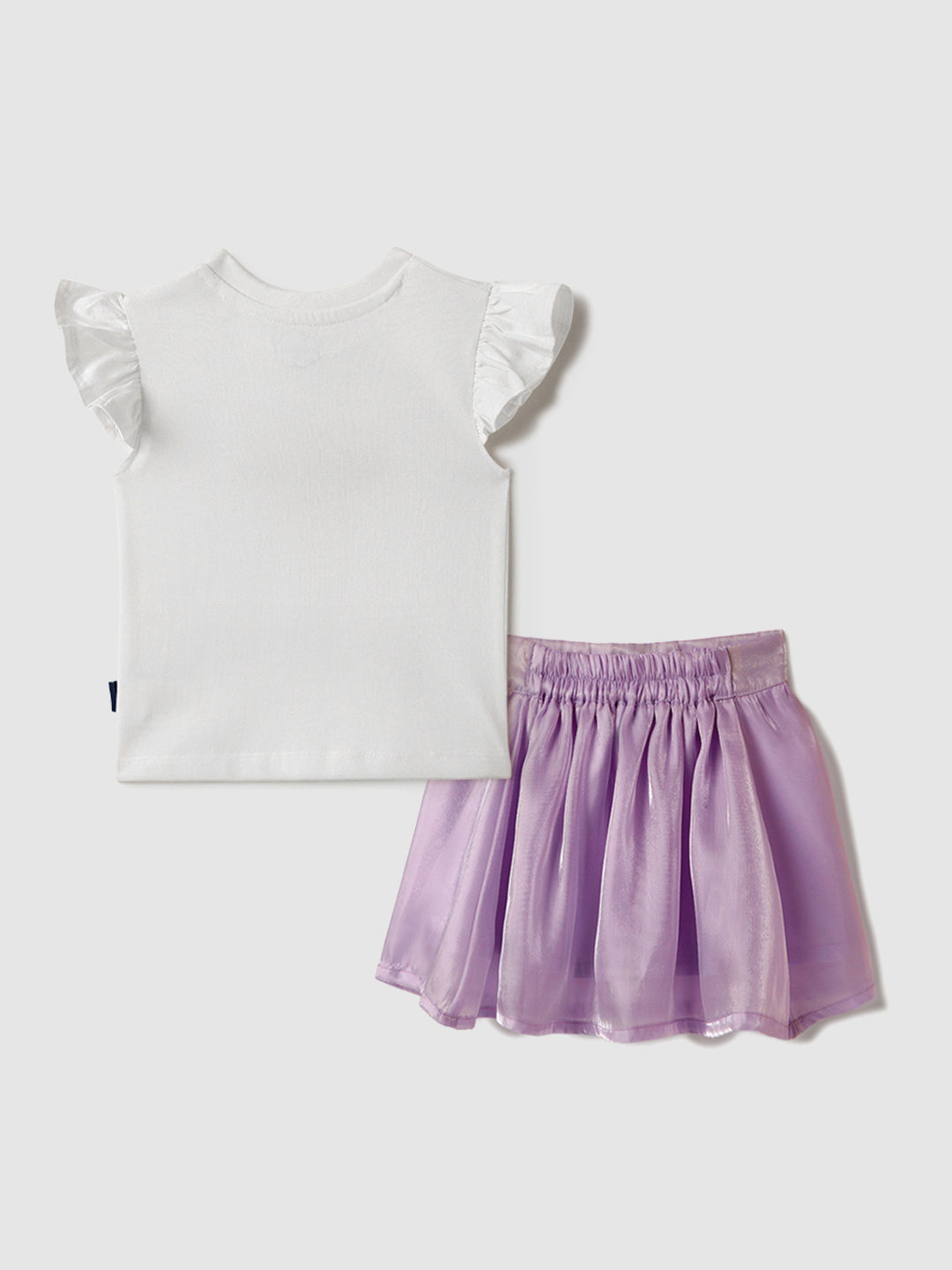Nautinati Oraganza Lavender Bow Skirt With White Top Set for Girls